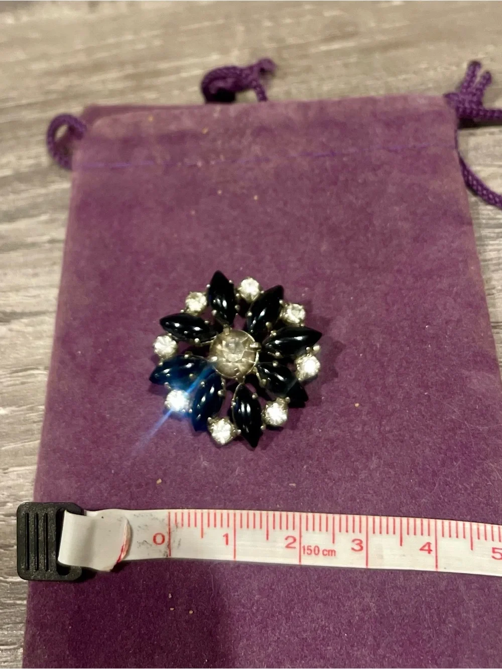 Vintage Black Crystal Flower Brooch